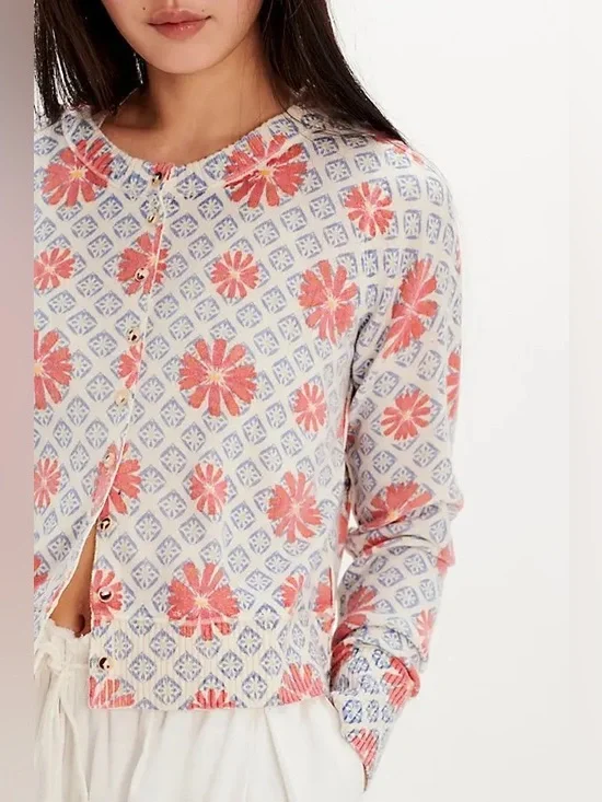 NWT Free People Nocturnal Patterned Cashmere Cardi - prep combo blue - small - Picture 4 of 8